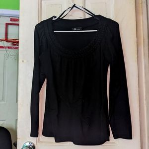 Black Blouse with Detailed Neckline